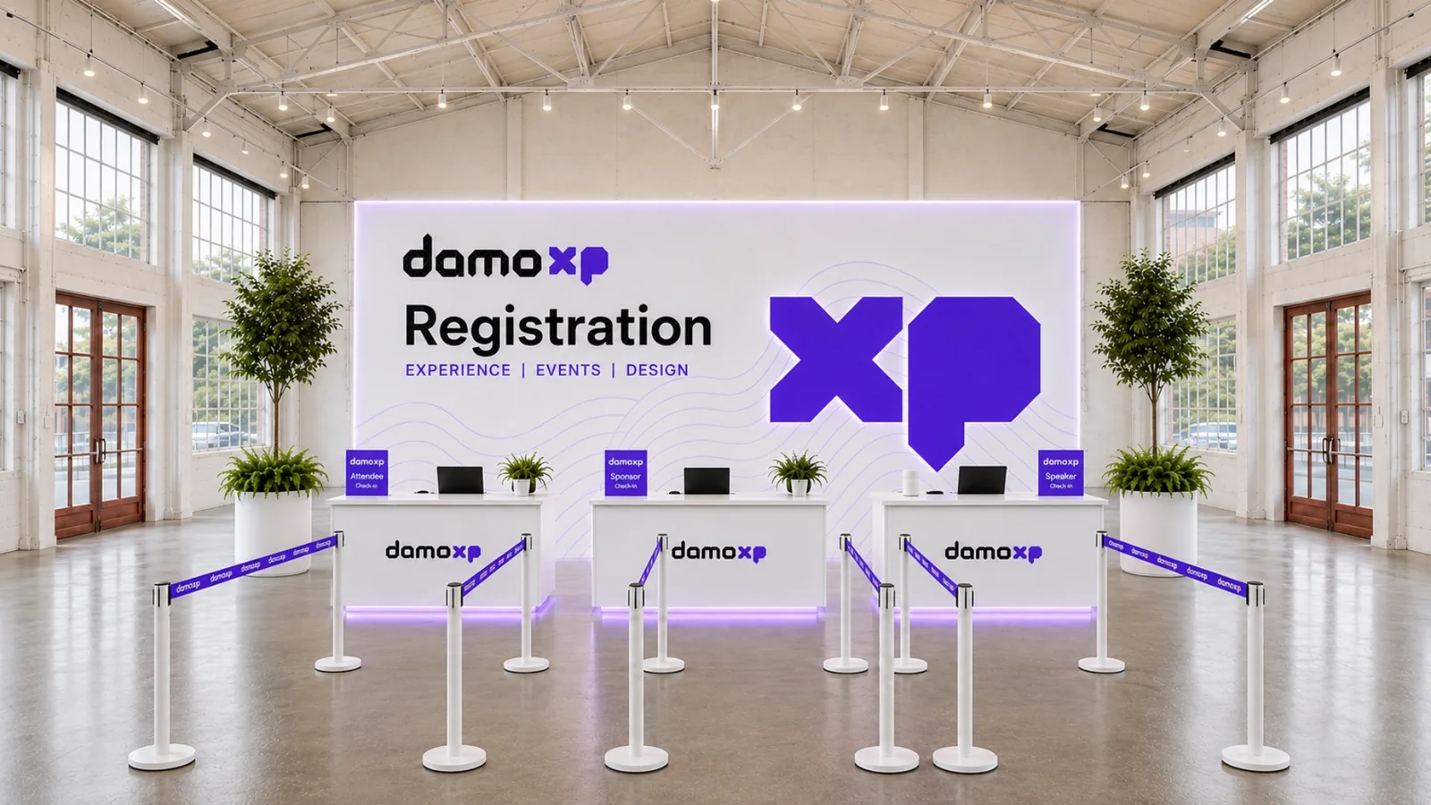 DamoXP event registration desk and check-in area